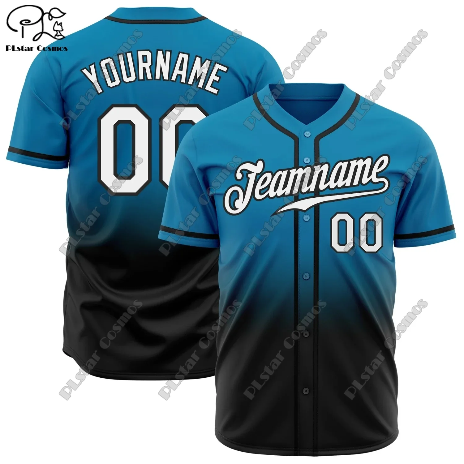 PLSTAR COSMOS Baseball Shirt Custom Name 3D Printing Gradient Fade Summer Loose Slim Fit Unisex Rainbow Black Collection image 4
