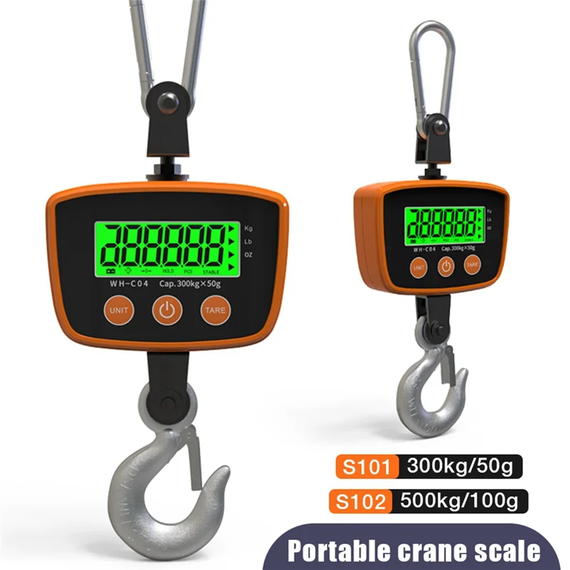 Digital Crane Scale Industrial Hanging Scale Heavy Duty Hanging Hook Scales Weighing Tool Forfarm, Fishing 300Kg 50G-POS