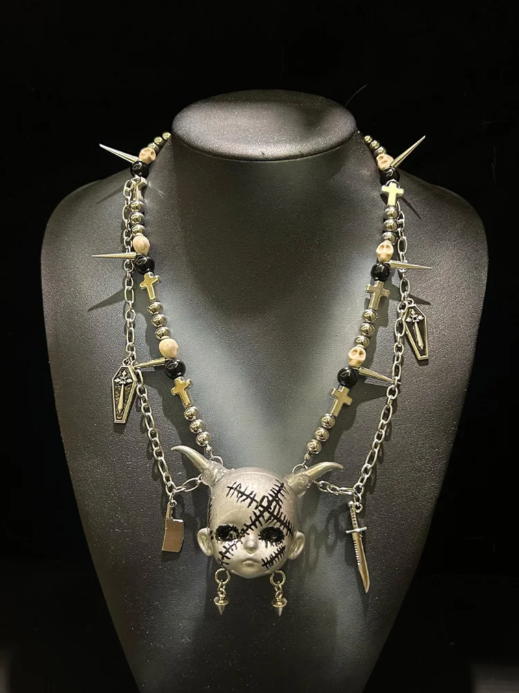 ZHUHE Face Doll Necklace Set New Gothic Style Jewelry Party Gift For Women And Men