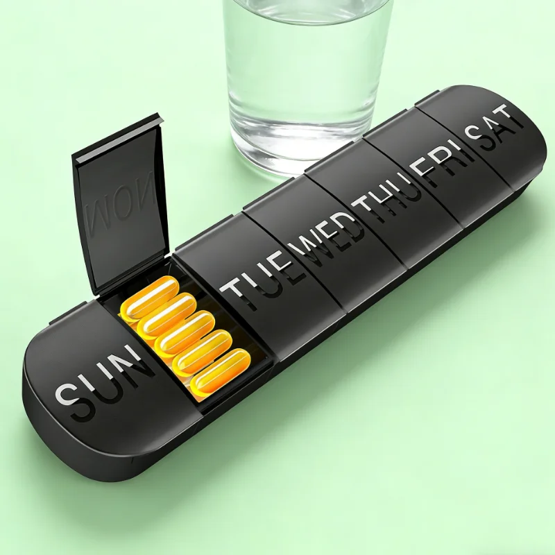 Extra Large Weekly Pill Organizer, 7 Day Portable Pill Case Holds 10 Fish Oils, One-Hand Easy Open Medicine Storage Box, Food-Gr