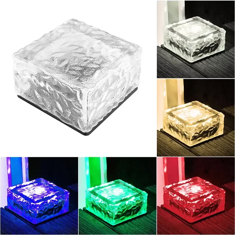 IP65 Waterproof 4LED Solar Tile Light Square Ice Decorative Buried Lamp for Outdoor Step Garden Pathway Decoration