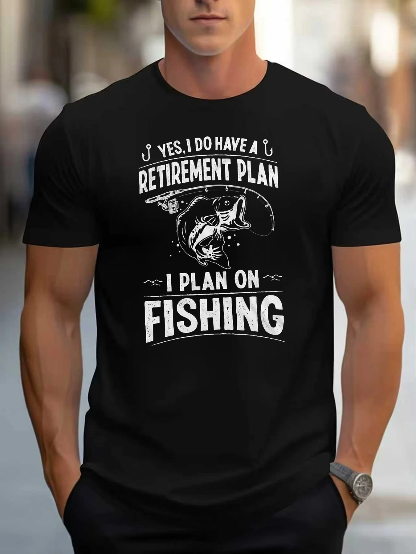 Casual Style Men's T-Shirt with Fishing Humor Graphic Design, Summer Outdoor Wear, Gift for Fishing Enthusiasts and Retired Hobbyists 03