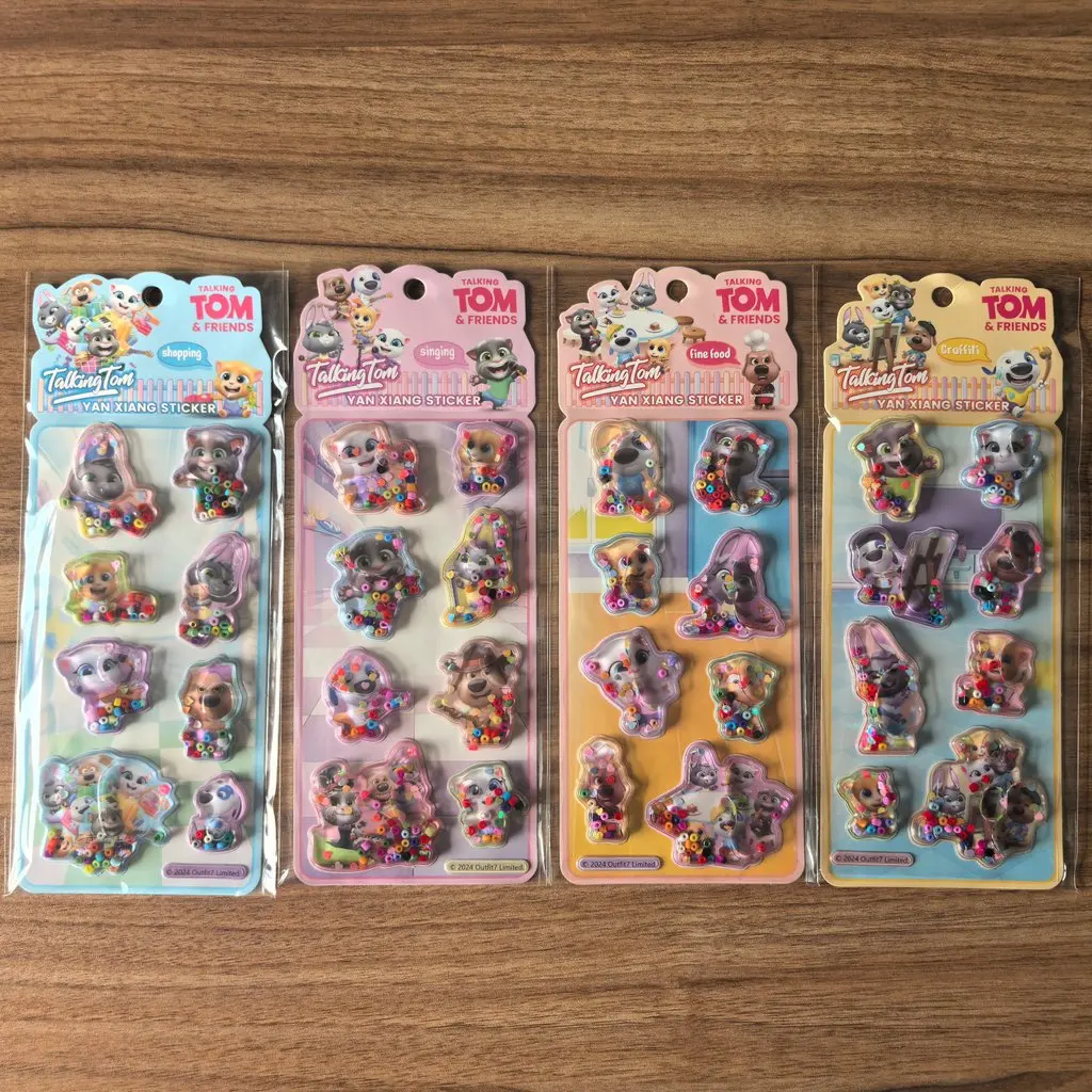 

4Pack Fun Talking Tom Friends Sparkly Shaker Stickers Adorable Character Embellishments for Backpacks Crafts Anime Worlds Store