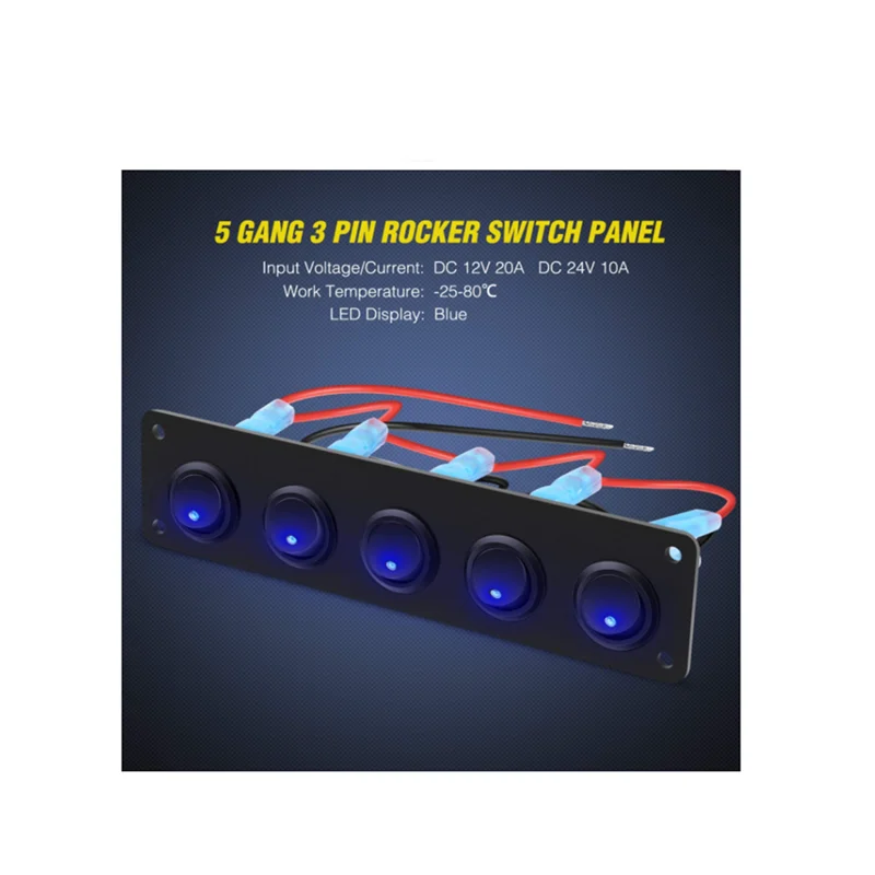 12V/24V Waterproof On-Off Toggle Switch Panel 5 Gang 3 Pin Rockers for Car Vehicle Trailer Truck SUV Marine Boat RV Ship Boat
