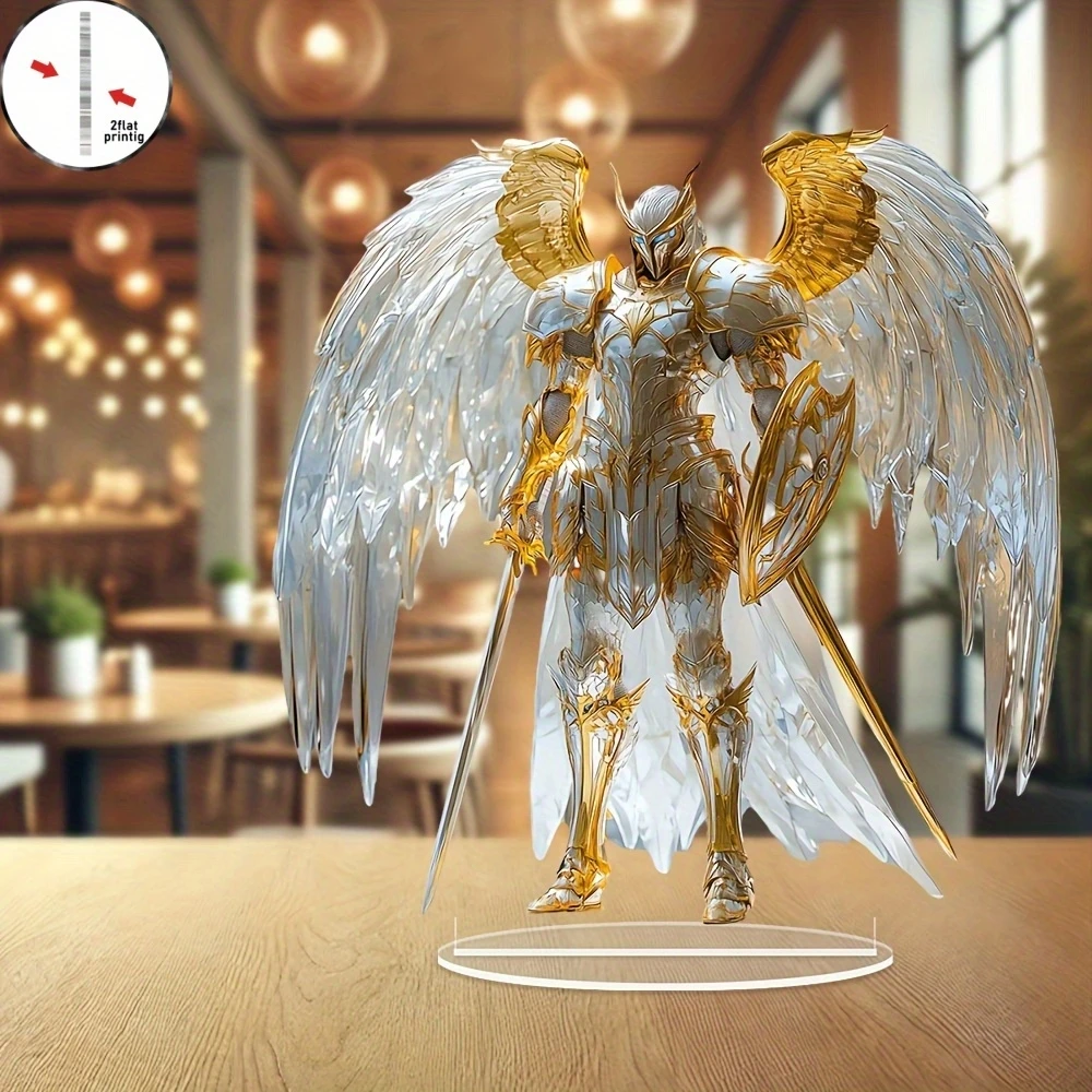 8in Golden Angel Anime Guardian Deity Acrylic Figurine 2D Desktop Bedroom Office Colorful Photography Prop Decoration Gifts Toy