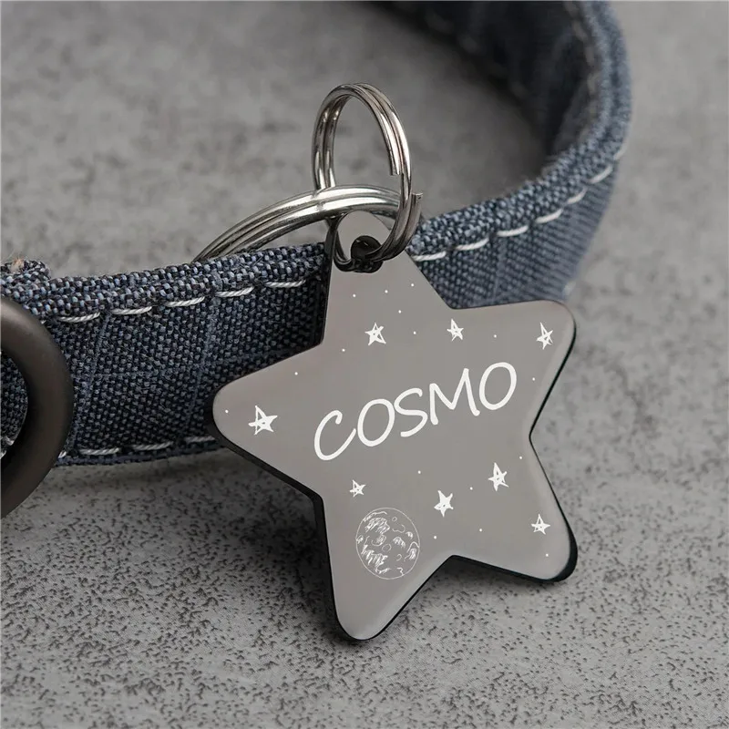 Personalize Star Shape Pet Tag With Keyring Stainless Steel Dog Name Phone Plate Steel Pendant Jewelry Making Accessories