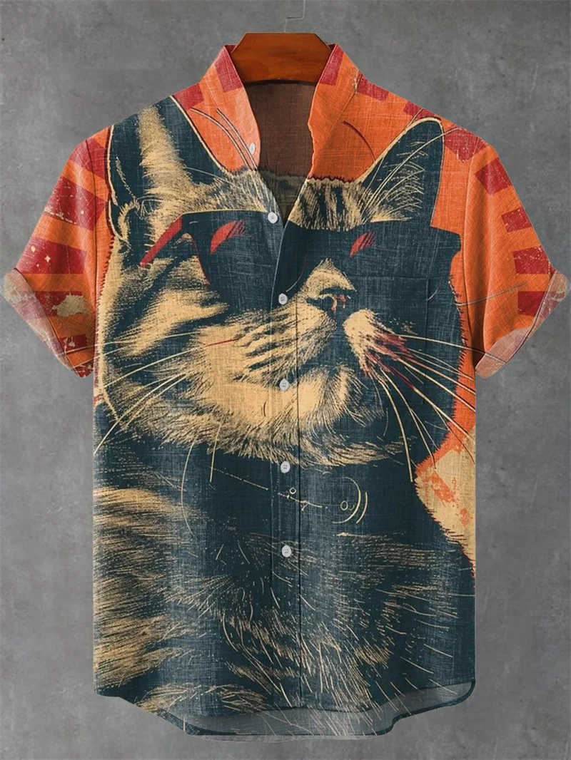 

Мужская льняная рубашка с коротким рукавом Harajuku с цветочным узором, модная рубашка с коротким рукавом нестандартной формы с 3D принтом, топ