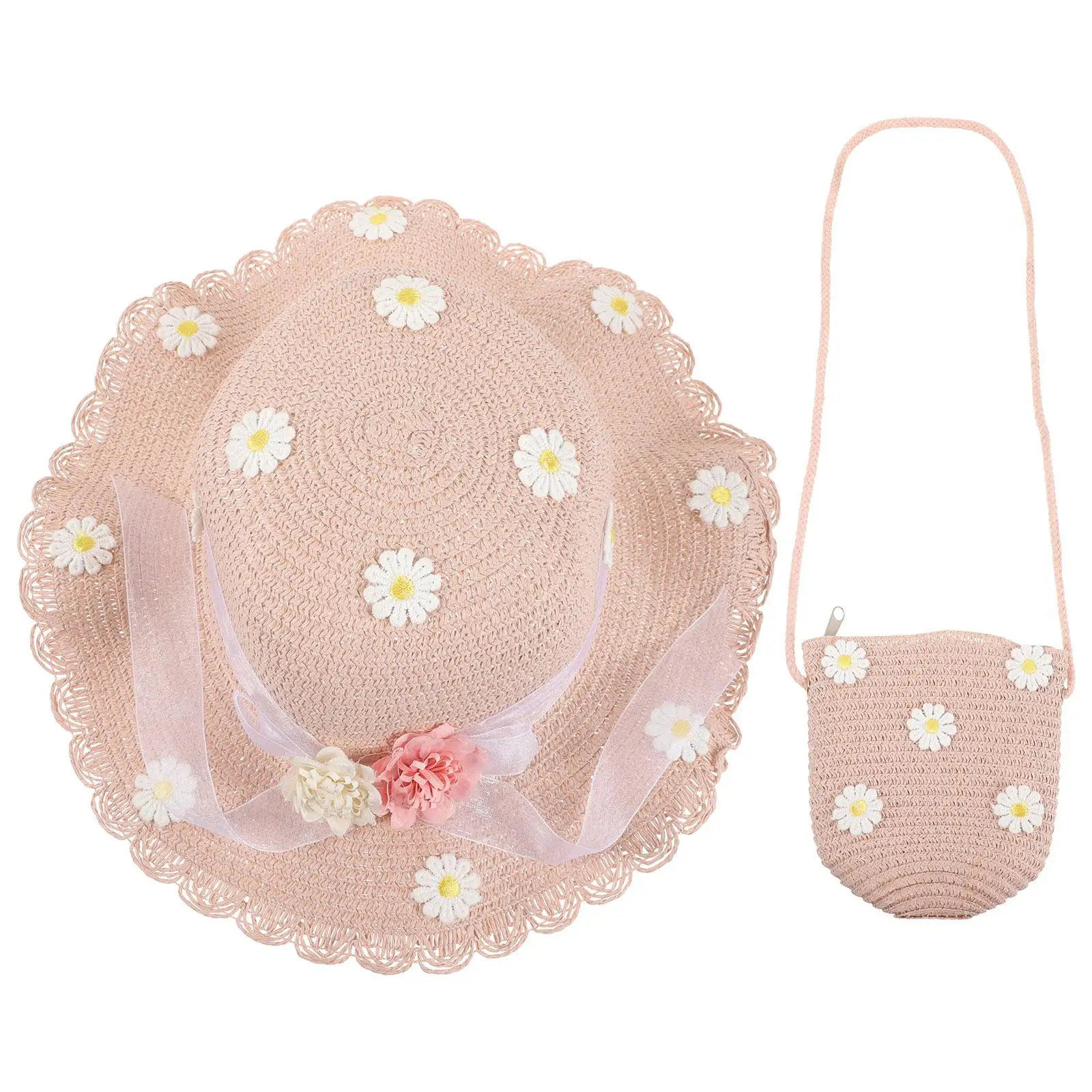 

2Pcs Sunscreen Hat Bag Kids Lightweight Breathable Toddler Bucket Hats for Baby Girls Beach Summer Vacation