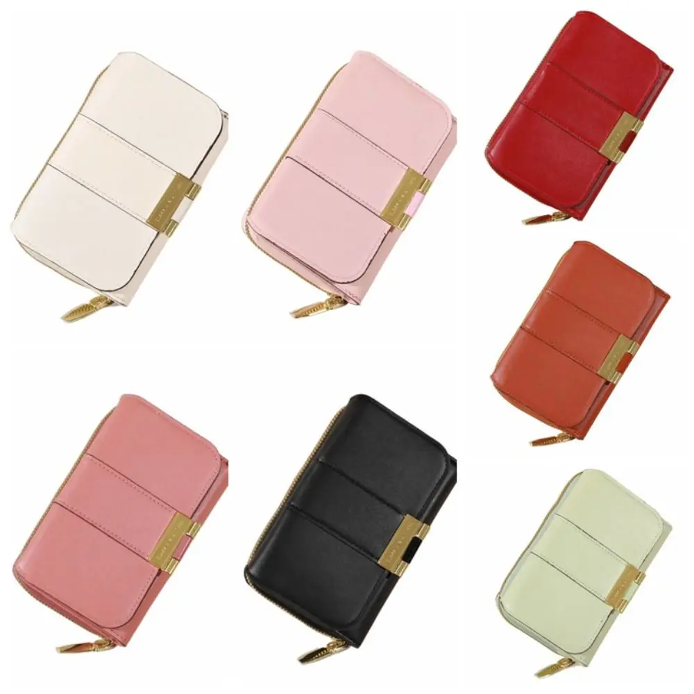 Simple Solid Color Three Fold Wallet Korean Style PU Card Holder Square Short Coin Purse Women