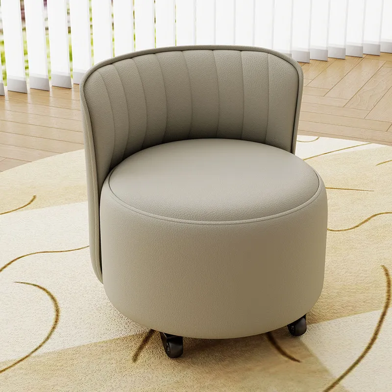 Scratch-Resistant Cat-Proof Stool - Padded Backrest Caster Chair, Low-Profile Mobile Ottoman for, Living Room Pet-Friendly Home