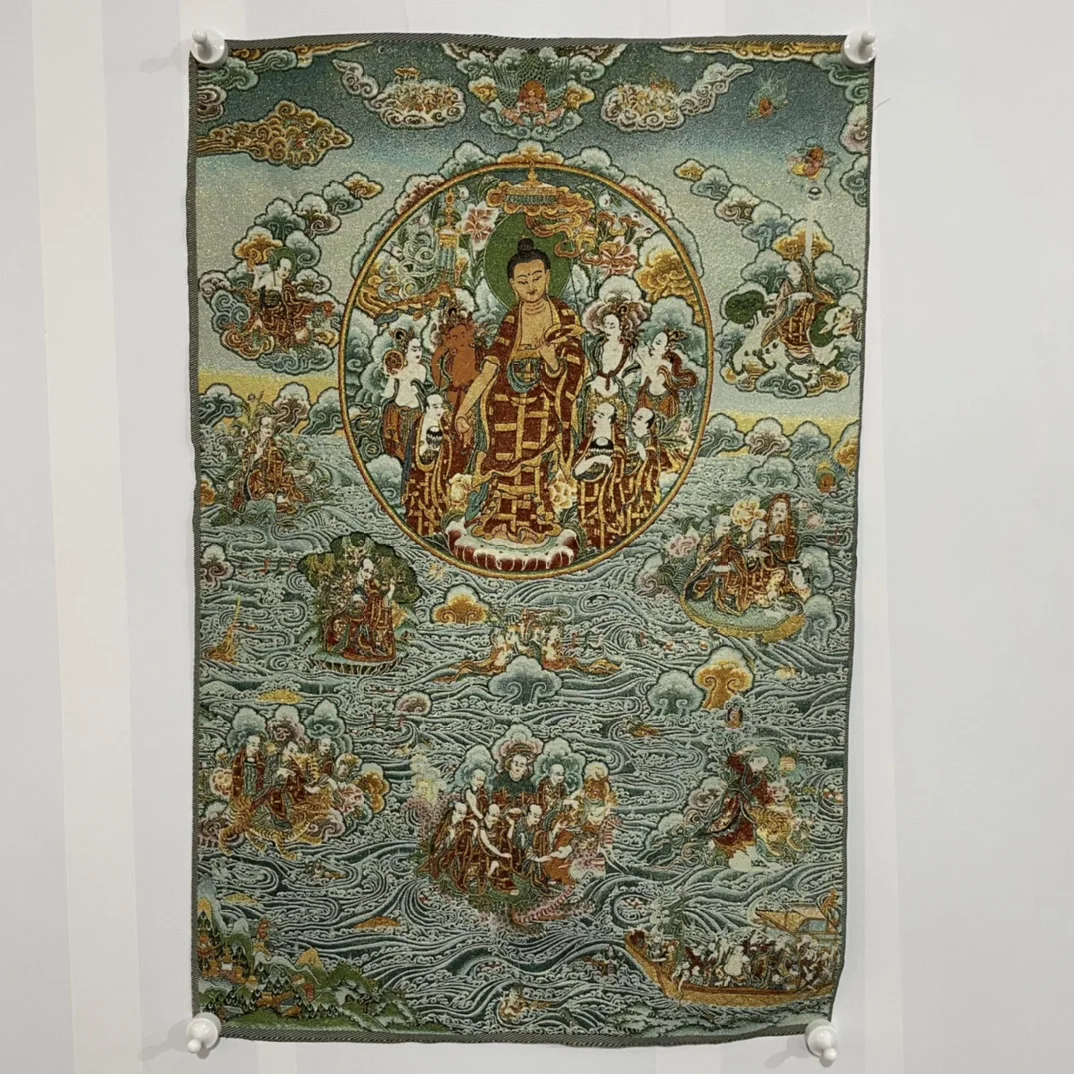 

35"Thangka Embroidery Tibetan Buddhism silk Brocade Buddha Shakyamuni Buddhist niche thangka hanging screen Town house