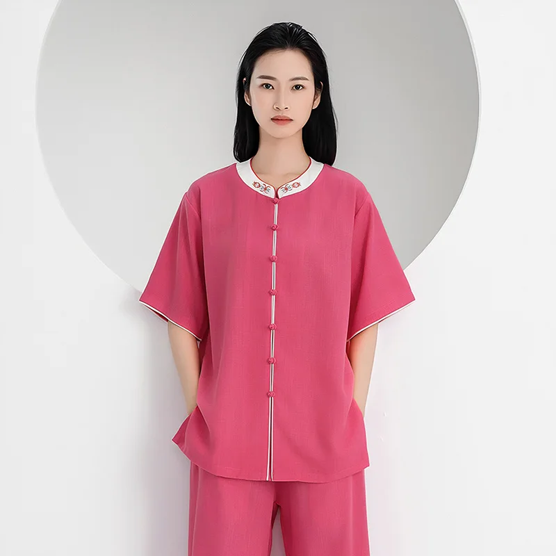Premium Embroidery Tai Chi Uniform for Women Men Summer - Short Sleeve 3/4 Sleeve Practice Ba Duan Jin Wear