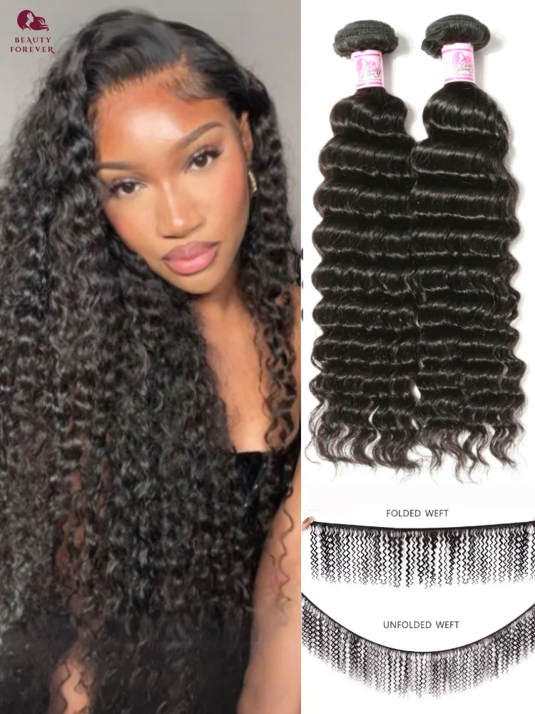 Beautyforever 12A Double Drawn Virgin Deep Wave Bundles Human Hair 100% Raw Brazilian Hair Bundles Human Hair 100g/pc