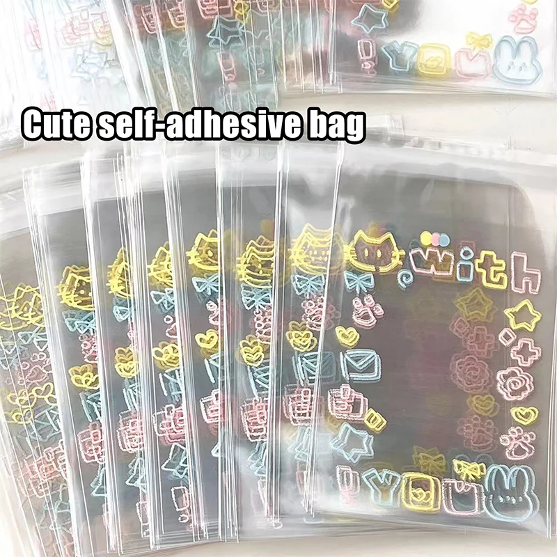 50Pcs Korean INS Cute Pet Transparent Self-adhesive Bag Kpop Idol Photocard Bag DIY Kawaii Small Item Packaging Gift Bag