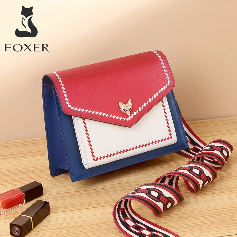 FOXER-Sac à Bandoulière en Cuir Fendu pour Femme, Sacoche à Rabat, Coloré, de Styliste, à la Mode