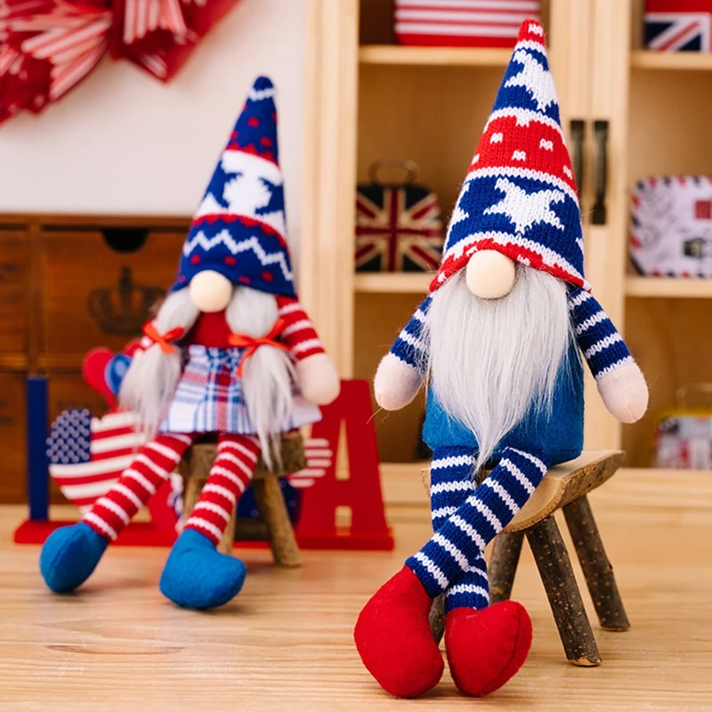 4Th Of July Gnomes Decorations For Home, 2PCS Handmade Patriotic Gnomes Plush Swedish Tomte Memorial Day Decor Easy Install