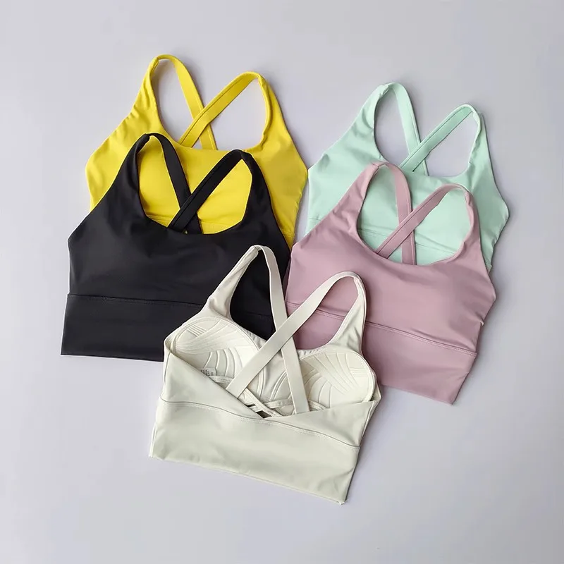 Fixed chest pad sports underwear women's collection of secondary breasts high-strength shockproof gathering running bra yoga
