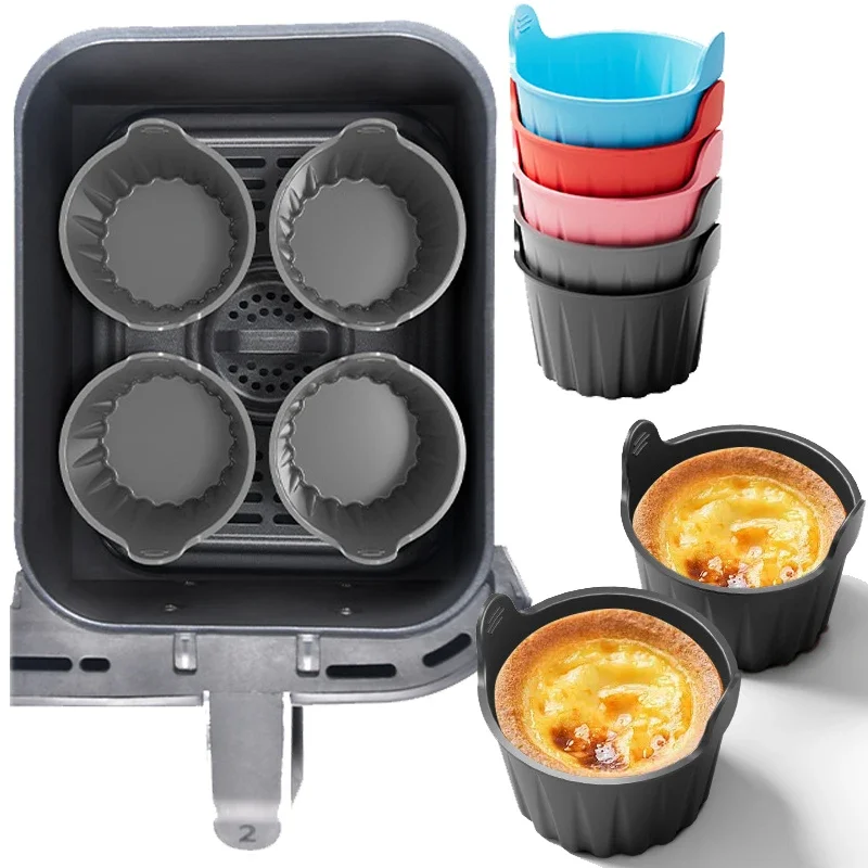 Moule de friteuse à air en silicone, plateau de friteuse sans huile, moule de tasse à muffins, moule à gâteau au four, moule à tarte aux œufs, accessoires de friteuse à air, tasses à muffins