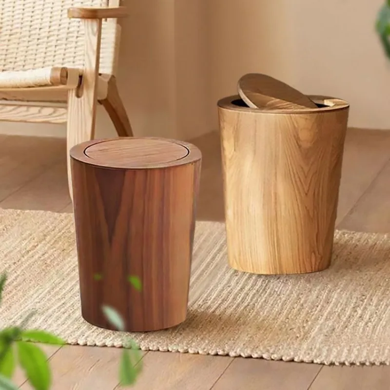 Household Nordic and Japanese Style Simple Wooden Wood Grain Commercial Hotel Office Storage Wastebasket