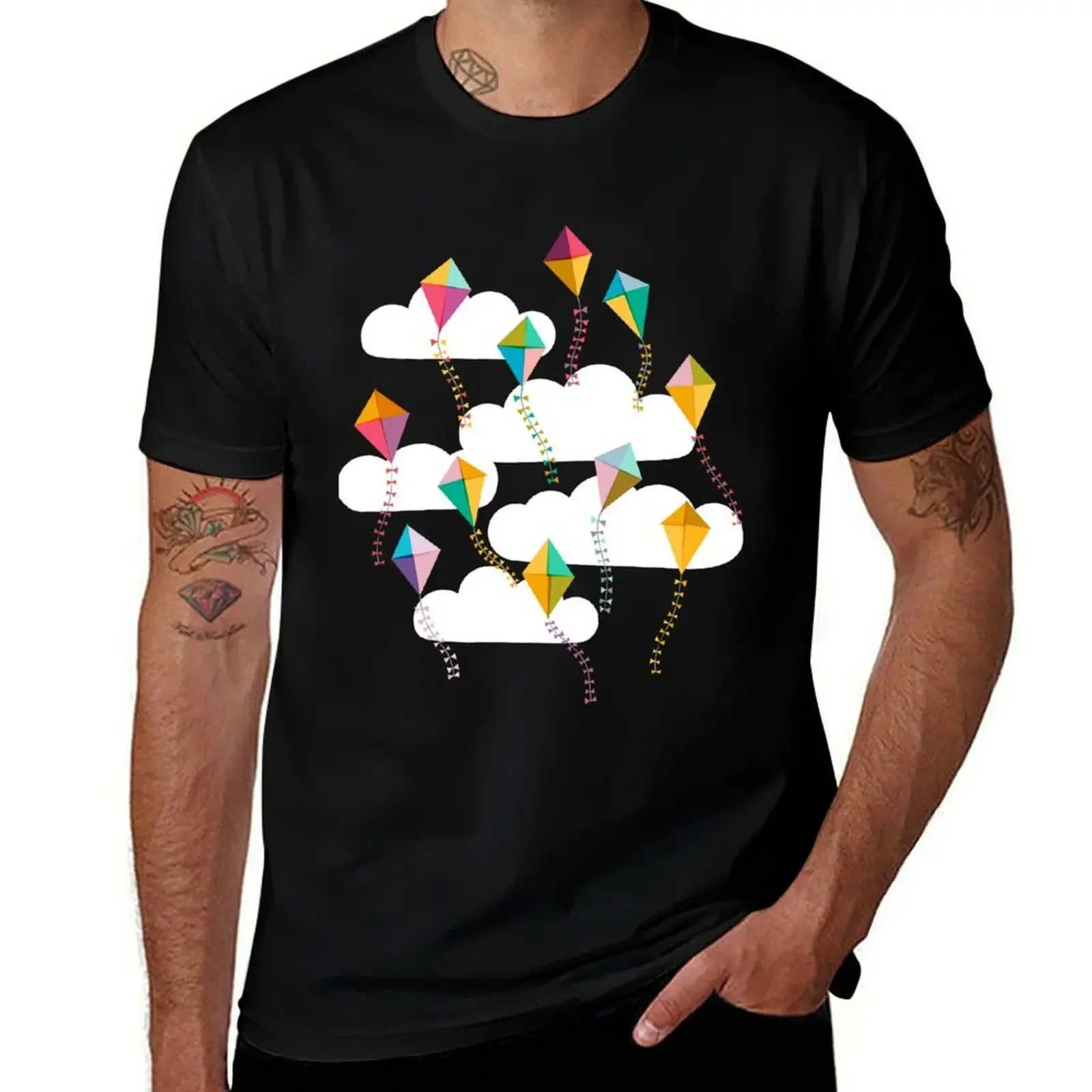 

Flying Kites {Sky} Blue Sky and Clouds T-Shirt graphic shirts Blouse Luxury man quick drying mens workout shirts