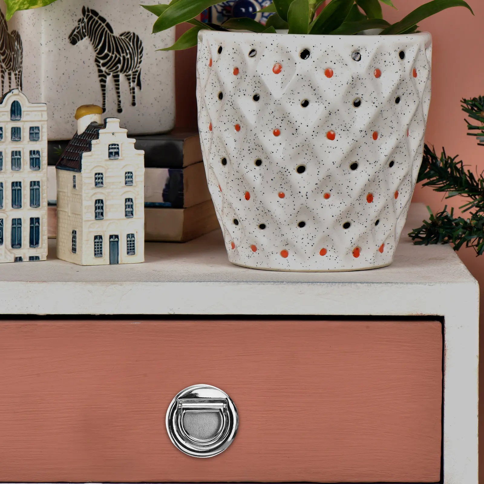 Ceramic Small Pull Stable Metal Cabinet Door Handle Ergonomic Round Finger Pull for Kitchen Drawer Sliding Doors