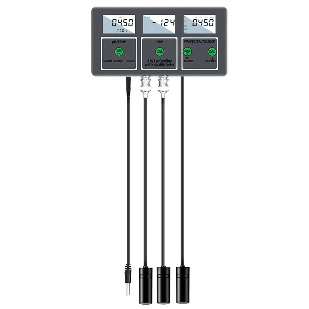 جهاز اختبار جودة المياه 8 في 1pH/ORP/EC/TDS/SALT/S.G // التحكم في تطبيق اتصال WiFi لحمامات السباحة وأحواض السمك بمقبس الاتحاد الأوروبي