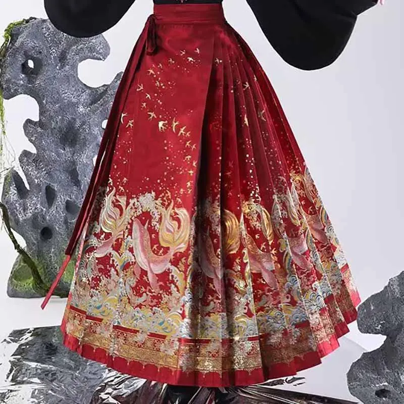 

Chinese Hanfu Pleated Skirt Women 2026 Spring Fashion Hanfu Weaving Gold Purple Beige Black Horse-faced Skirt Plus Size 4XL