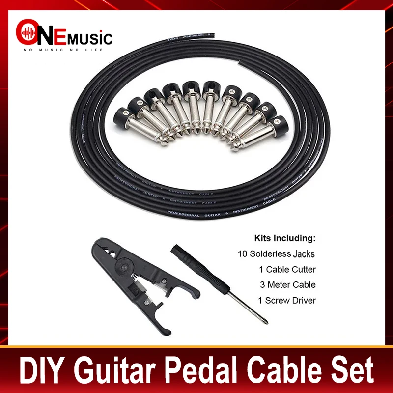 DIY Guitar Pedal Patch Cable Solder-free Pedal Board Copper Cable Kit 10ft 10 Strait Audio 6.35 Jacks for Guitar Pedal