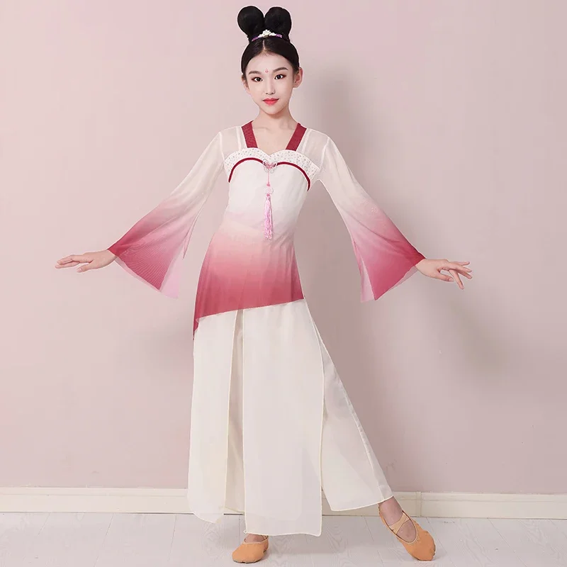 الأطفال يانغكو ملابس رقص فتاة صينية الشعبية Dancewear الاطفال الوطنية مروحة الرقص الملابس مظلة الرقص العرقية زي #3