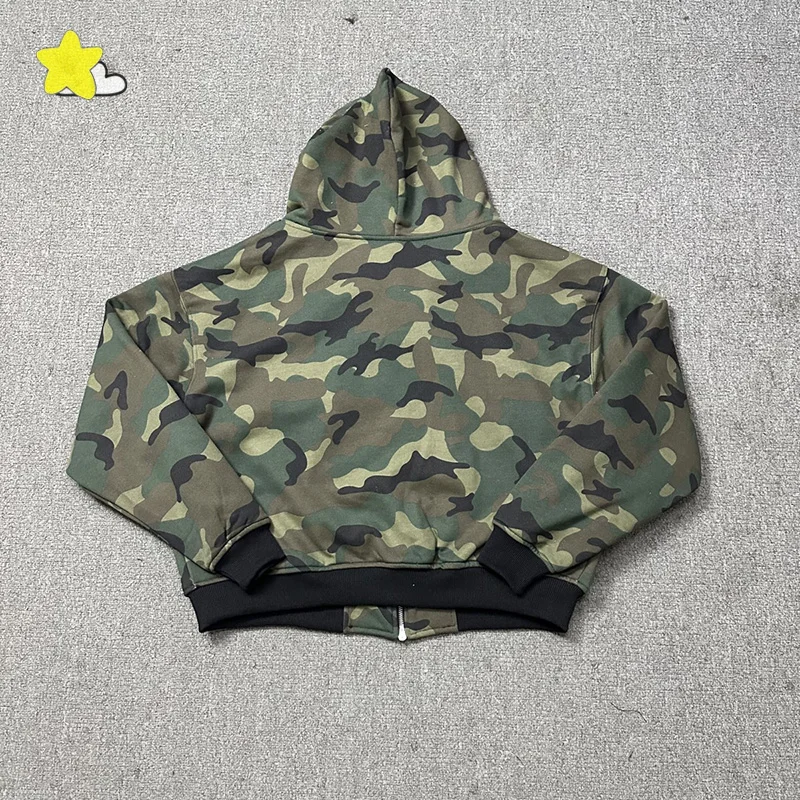 24FW Heavy Fabric Cotton Foam Graphics Print Zipper Hoodie Men Women Hip Hop Camouflage Outside Coat With Tags