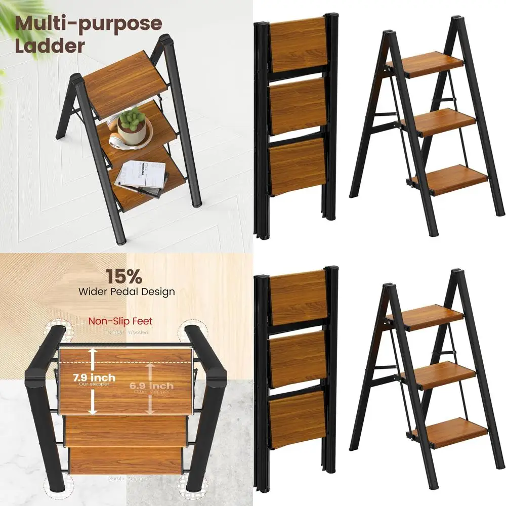 

Алюминиевый складной табурет-ступенька с противоскользящими педалями, грузоподъемность 330 фунтов, идеально подходит для дома, кухни, офиса — дизайн из черного дерева