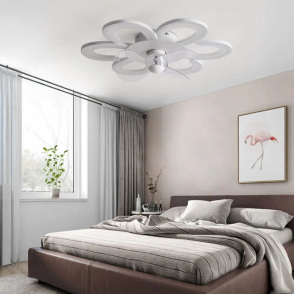 Bymaocar LED Ceiling Fan Light Hanging Lamp 6 Speed Gears Dimmable Chandelier + Remote Control Indoor Lighting Fit 10-15㎡ Area