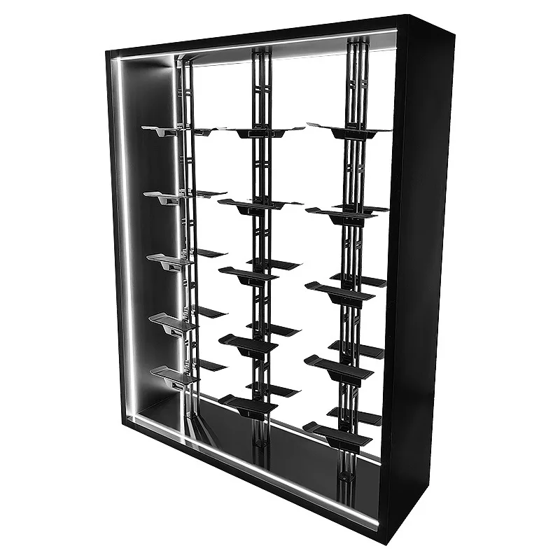 

Shoe store sports shelf column shoe cabinet display rack against the wall elevated luminous