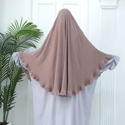 Ruffles Crepe Khimar Long Hijab Scarf Muslim Islamic Clothing Plain Hijabs for Woman Dubai Prayer Overhead Niqab Abaya Voiles