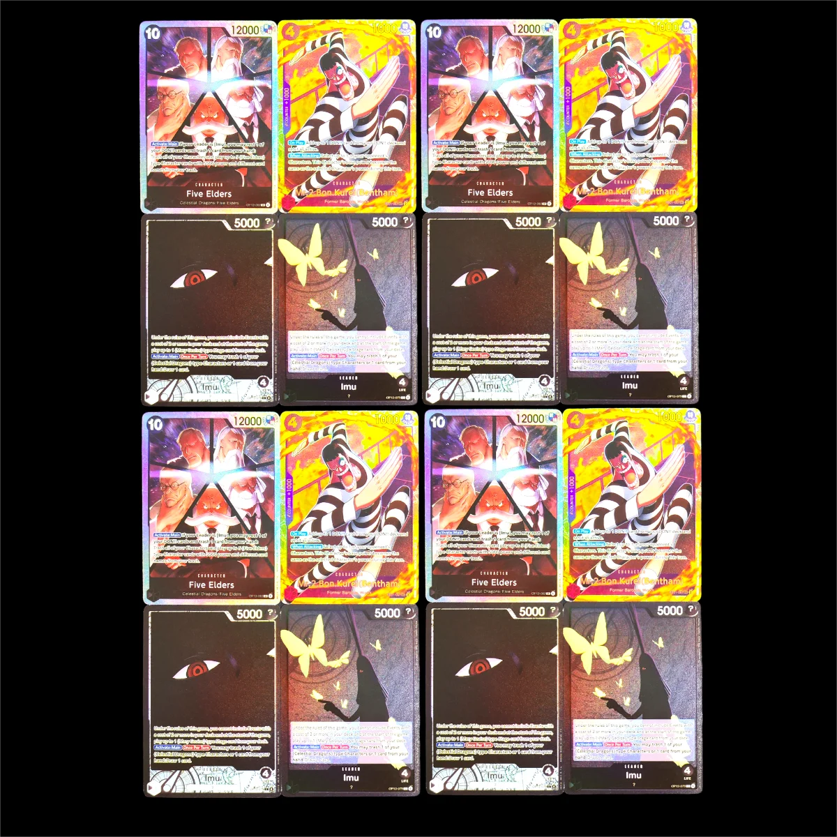 12Pcs Proxy ONE PIECE Card English Five Elders Imu Mr.2.Bon.Kurei Bentham Super Rare Collectibles Card Single Classic Anime Card