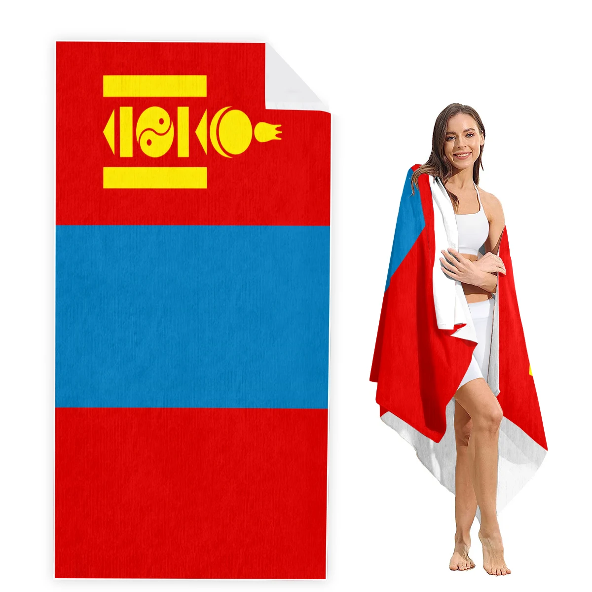 Outer Mongolia Flag Beach Towel Oversized, Super Absorbent Sand Free Thick Microfiber Beach Towel,Beach Towels for Kids