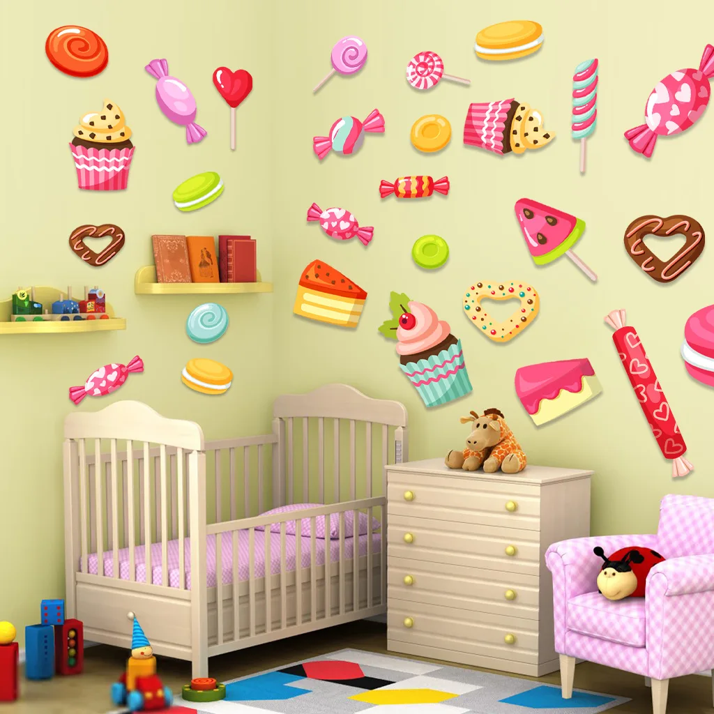 Creative Dessert candy Refrigerator Sticker Home Decoration Kitchen Mural DIY Wall Stickers Party Sticker Kids Room Wallpaper