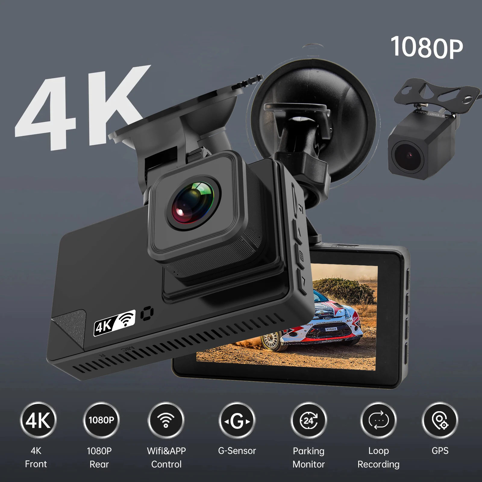 Bluavido 4K Ultra HD 3840*2160P Dash Cam ADAS WiFi GPS Logger IMX415 Car Video Recorder Dual Camera 1080P Night Vision Black Box