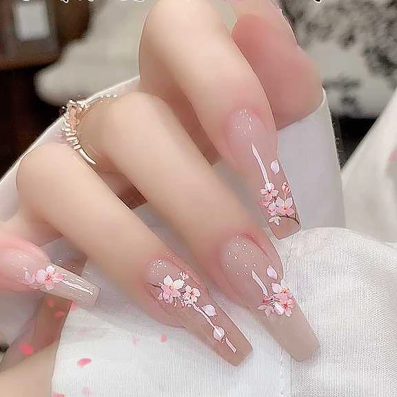 1PCS 셀프 접착 꽃 스티커 프레스 온 네일 스티커 5D 소프트 릴리프 사쿠라 네일 스티커 네일 아트 장식 네일 데칼