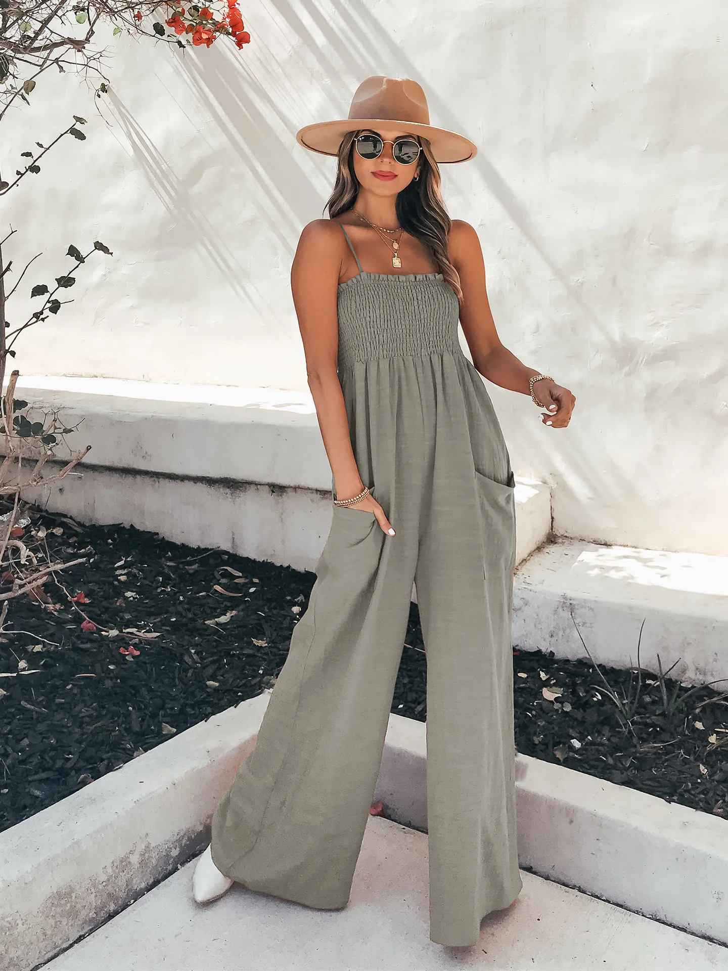 BKLD 2024 New Spring Summer Sexy Spaghetti Strap Loose Wide Leg Pants Casual Jumpsuit Women Clothing Vacation Outfits One Pieces