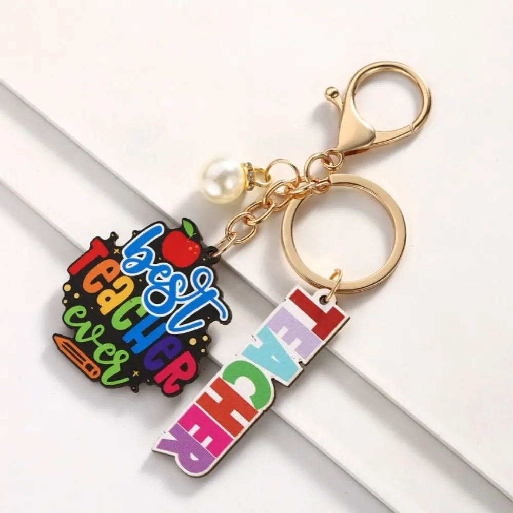 Wooden Teacher's Day Keychain English Letter Charm Text Keychain Pendant Notebook Trinket Pen Holder Key Ring Teacher's Day Gift