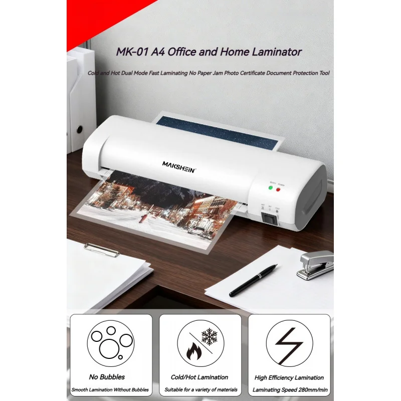 Laminating MachineA4Photo Laminator Hot and Cold Laminating Machine for Photos, Office Documents, Anti-Curling, Fast Preheating