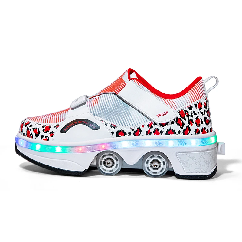 

Roller Shoes Retractable 4Wheels TPR Sole Popular Double Row Sneakers Boys Girls Skate Roller Shoes