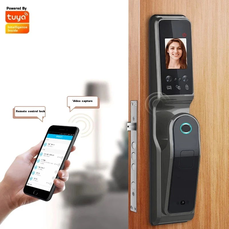 TUYA WIFI Phone Unlock Face Recognition Smart Door Lock With Camera Fingerprint Palm Print Magnetic Card Password Key