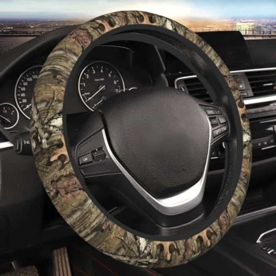 

Camo Leaf Camouflage Steering Wheel Cover for Men Anti-Slip Elastic Breathable Soft Rubber Car Steering Wheel Protective Cover