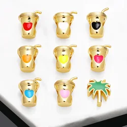 OCESRIO Trendy Mini Coffee Cup Charms for Bracelet Copper Gold Plated Enamel Heart Jewelry Making Supplies Wholesale chma203
