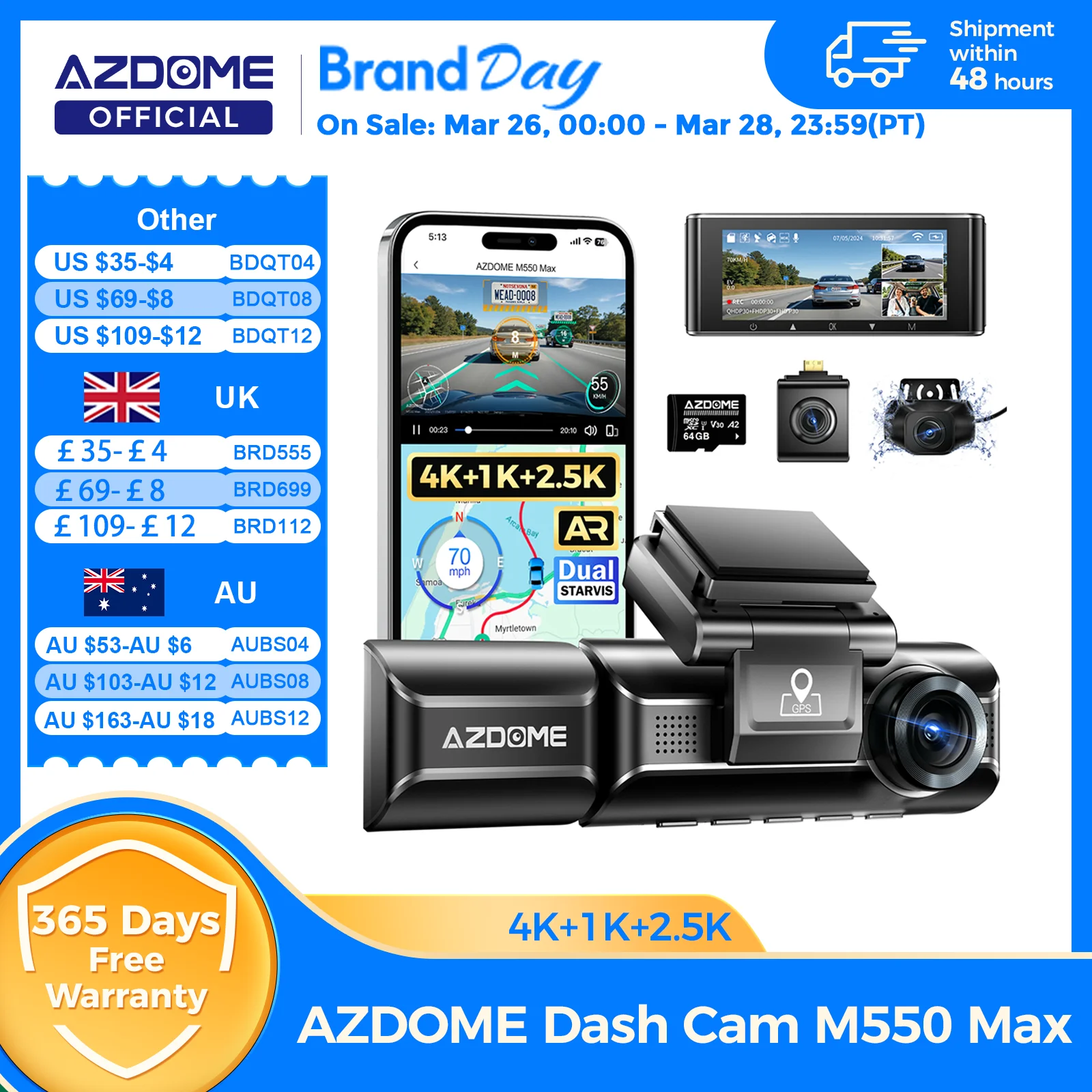 AZDOME M550 Max Dash Cam 4K + 1K + 2,5K Integrierte GPS WiFi 150FOV Auto Kamera 24H Parkplatz Monitor Nachtsicht Dash Cam Für Autos