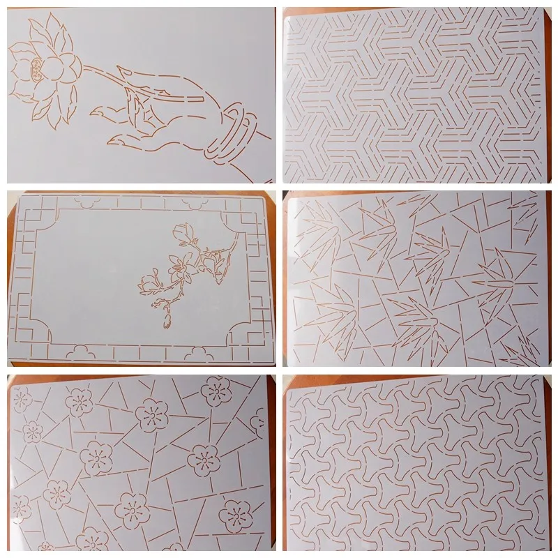 Oriental Flower Stencil Tools, Washable Flexible Template for Sashiko & Quilting, Magnolia Bamboo Plum Pattern