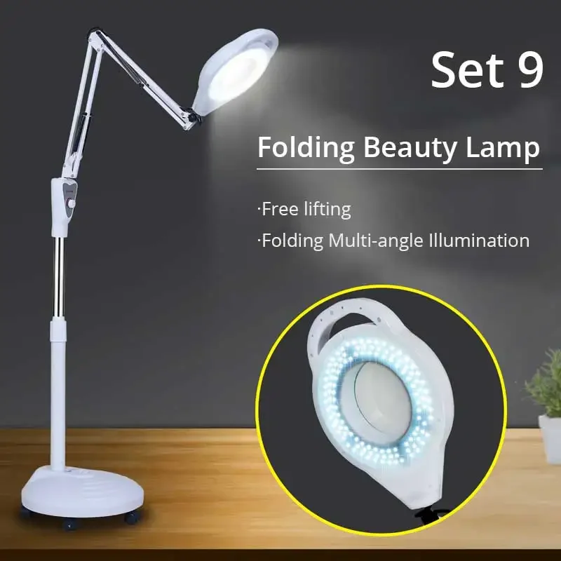 220v Large Standing Rotatable LED Illuminated Magnifier 5x Big Magnifying Glass With LED Lights Beauty Salon Nail Tattoo Loupe