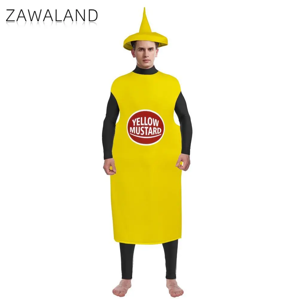 Zawaland Yellow Mustard Halloween Costume Family Matching Suit Adult Boy Girl Funny Disguise Wear Sponges Jumpsuit Party Clothes